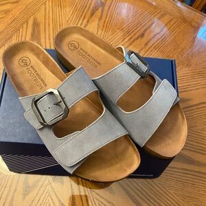 White Mountain Light Gray Suede Double-Strap Slide Sandals